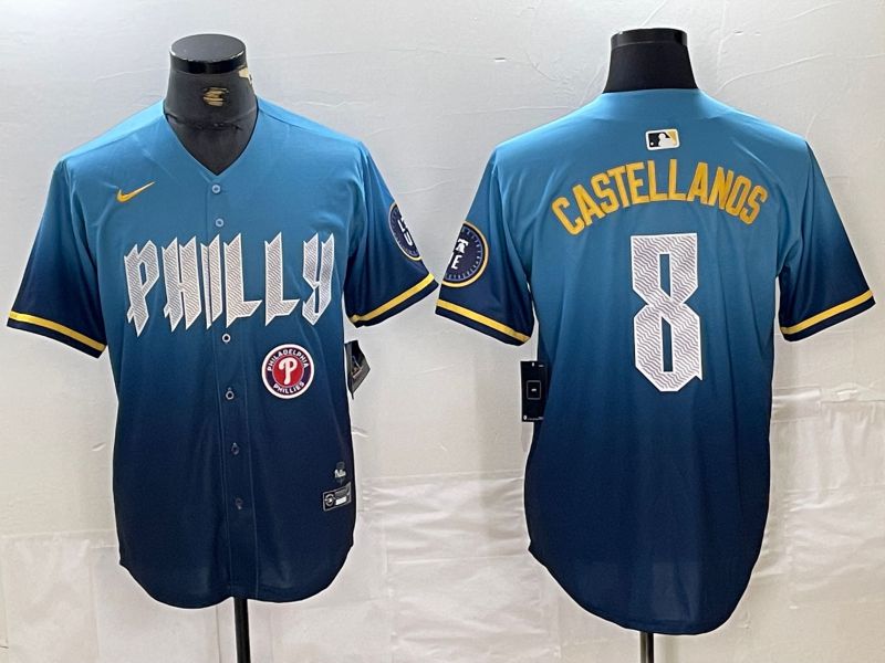 Men Philadelphia Phillies #8 Castellanos Blue City Edition Nike 2024 MLB Jersey style 2